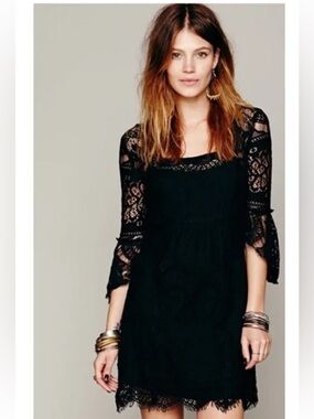 Free People bohemian black lace baby doll dress